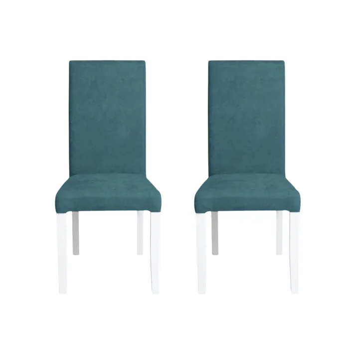 Set 2 scaune living TEO, picioare lemn alb, stofa turcoaz, 46x60x98 cm