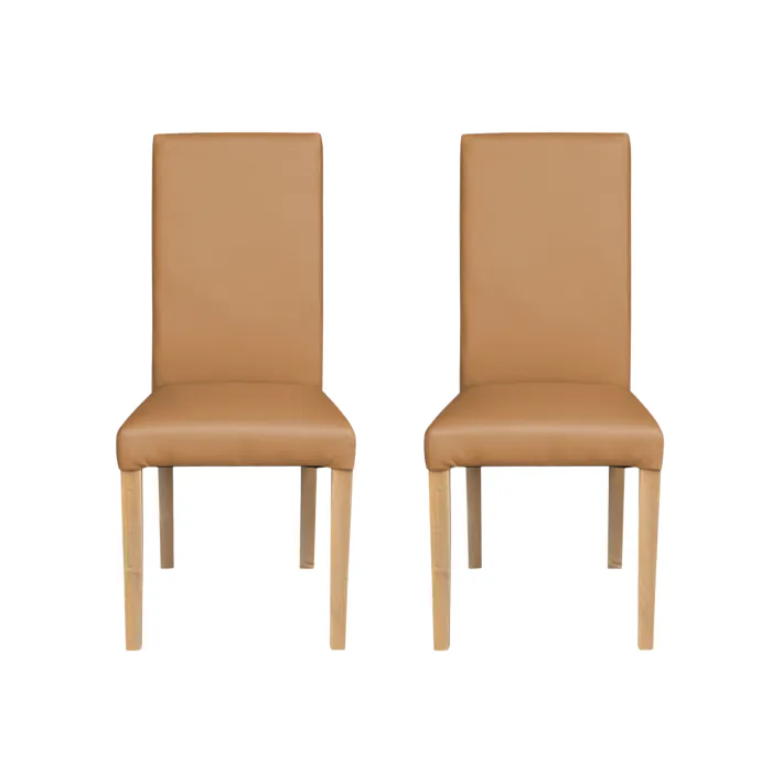 Set 2 scaune living TEO, picioare lemn natur, piele ecologica bej inchis, 46x60x98 cm