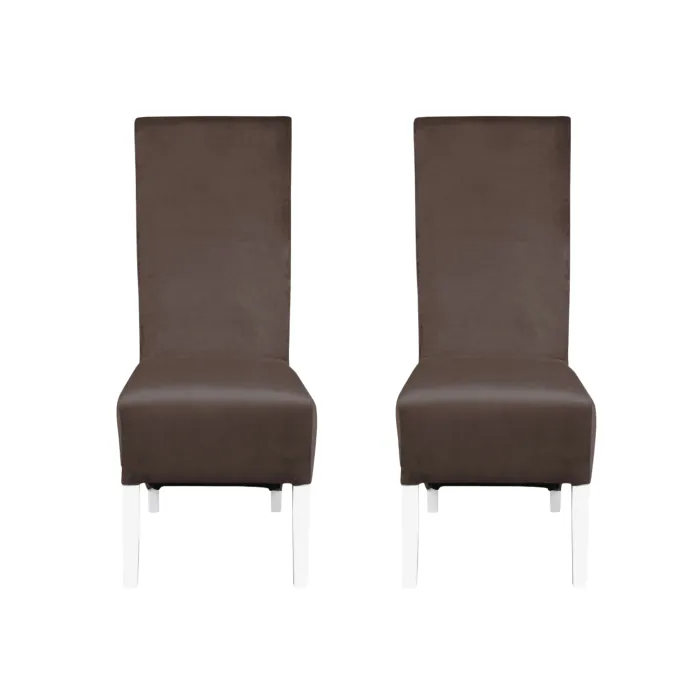 Set 2 scaune living VANESSA, picioare lemn alb, stofa maro, 47x60x110 cm