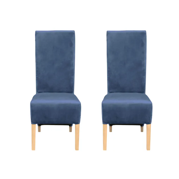Set 2 scaune living VANESSA, picioare lemn natur, stofa albastru deschis, 47x60x110 cm