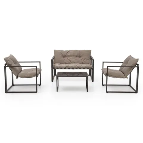 Set gradina SHARK 2-1-1, canapea + 2 fotolii + masuta, maro inchis + cappuccino