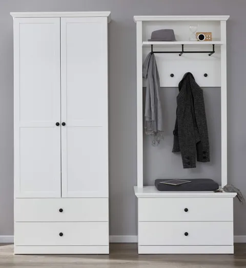 Set hol BRANDSON, 3 piese, dulap 2 usi, comoda, cuier, alb, 162x41x199 cm