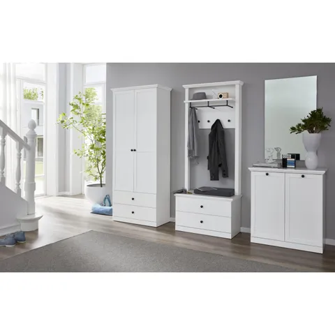 Set hol BRANDSON, 4 piese, dulap 2 usi, 2 comode, cuier, alb, 243x41x199 cm