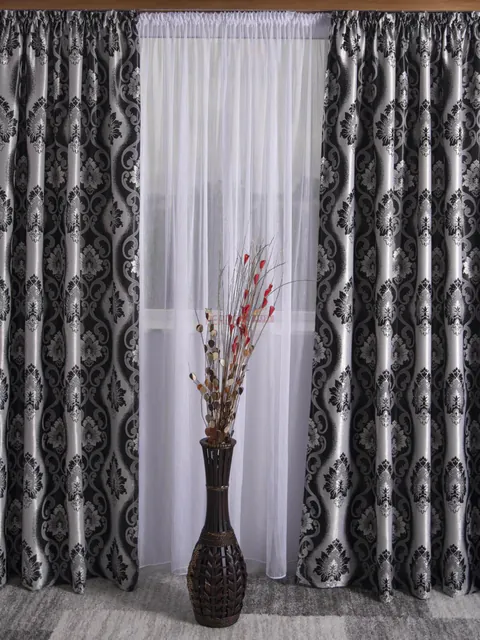 Draperie blackout model baroc,gri/negru