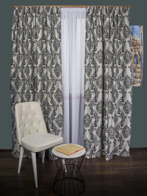 Draperie model baroc gri/negru