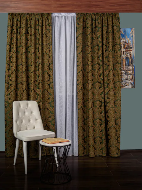 draperie tafta model baroc verde/mustar