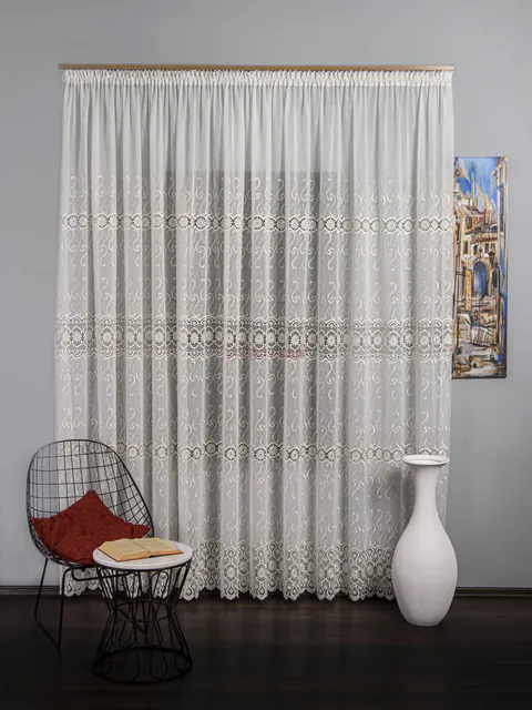 Perdea broderie tip dantela ivoire