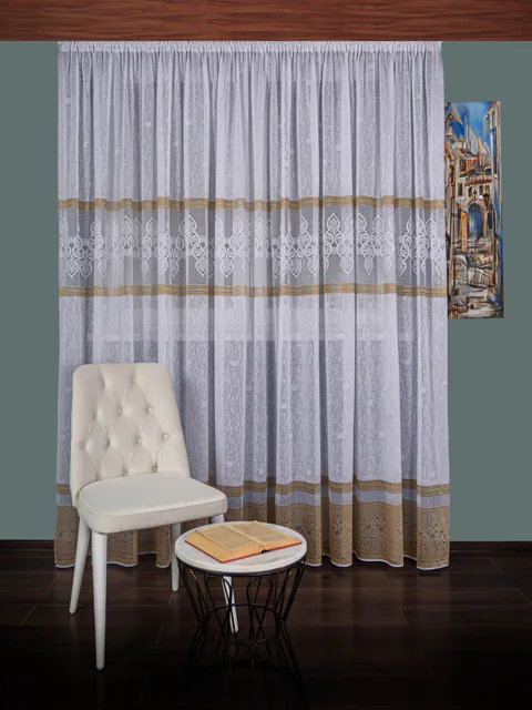 Perdea de Pascani,alb/camel