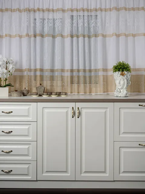 Perdea de Pascani,alb/camel