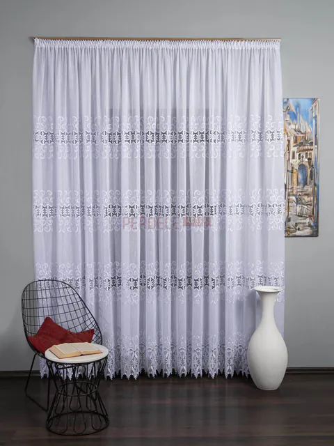 Perdea in brodat, alb, broderie macrame