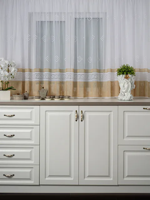 Perdea pascani alb,camel