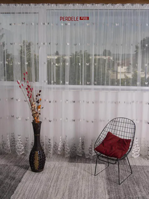 Perdea tulle alb,gri