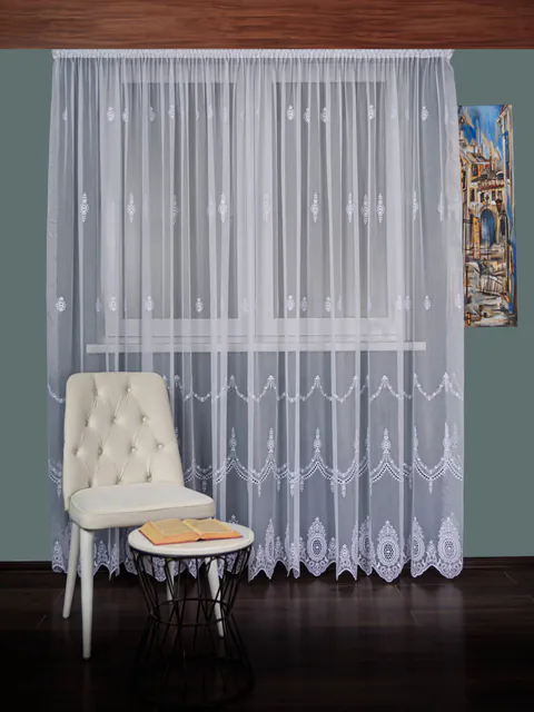 Perdea tulle brodat alb