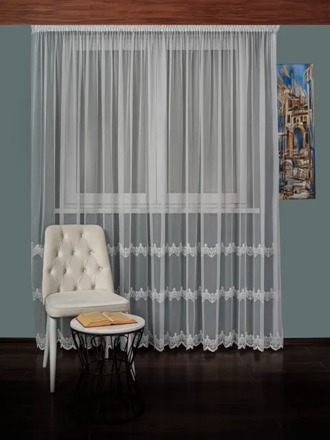 Perdea tulle brodat, crem