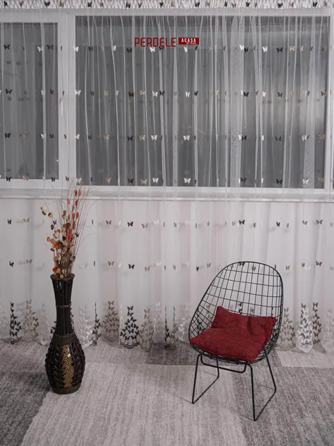 Perdea tulle ivoire,bej,maro