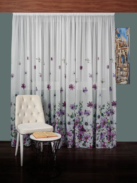 Perdea voal model flori, mov