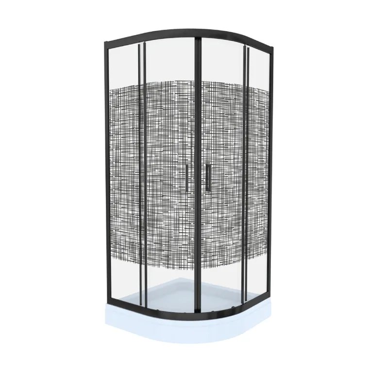 Cabina de dus simpla Celesta Titan semirotunda sticla cu model Lines 104 6 mm 80 x 80 x 190 cm profil negru