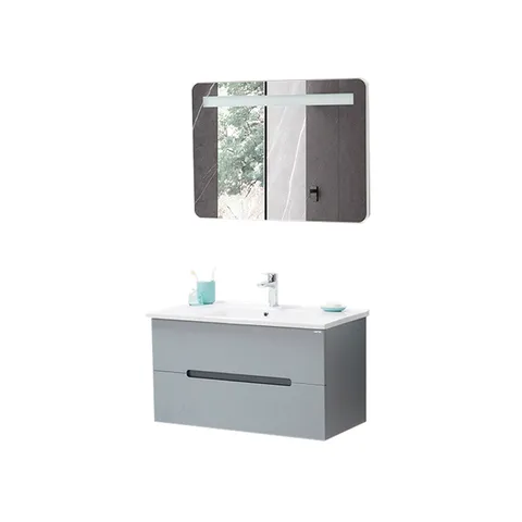 Set mobilier baie Irmak suspendat 3 piese gri 85 cm