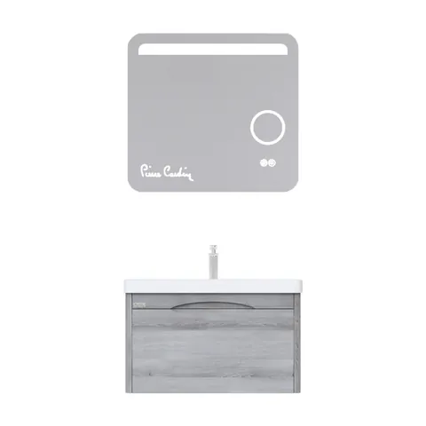 Set mobilier baie Pierre Cardin Pacific LED suspendat 3 piese tei gri 80 cm