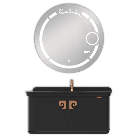 Set mobilier baie Pierre Cardin Eva Led suspendat 3 piese negru-aramiu 101 cm