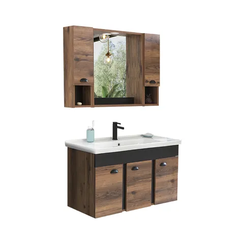 Set mobilier baie Basic suspendat 3 piese maro 100 cm