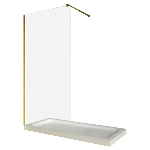 Paravan dus walk in / Perete dus sticla transparenta 8 mm profil auriu tija extensibila 120 x 200 cm