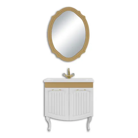 Set mobilier baie Huber 3 piese alb-auriu 80 cm