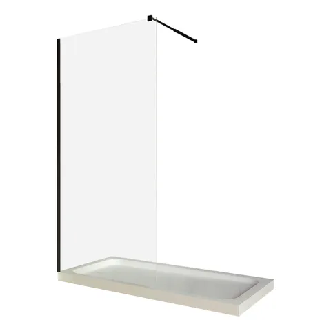 Paravan dus walk in / Perete dus sticla transparenta 8 mm profil negru mat tija extensibila 80 x 200 cm