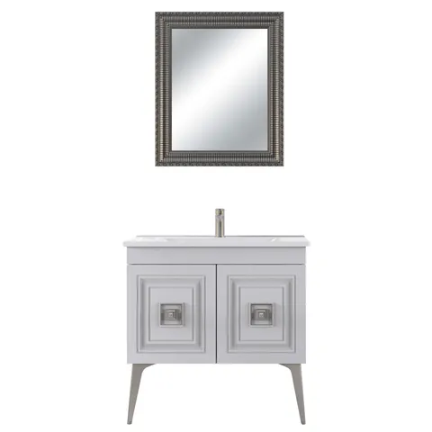 Set mobilier baie Nile 3 piese alb-argintiu 85 cm