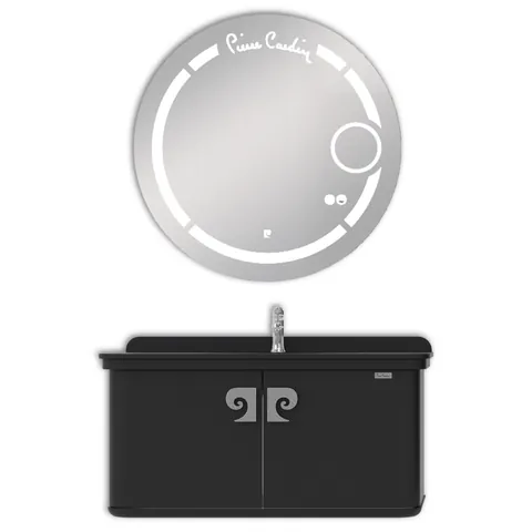 Set mobilier baie Pierre Cardin Eva Led suspendat 3 piese negru-argintiu 101 cm