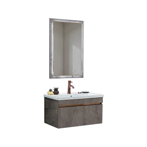 Set mobilier baie Marble suspendat 3 piese gri 80 cm