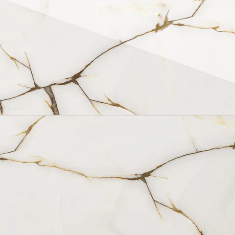 Gresie rectificata exterior / interior Onyx Gold Insert 60 x 120 cm lucioasa portelanata tip marmura