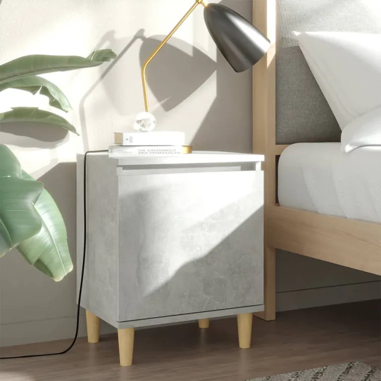 vidaXL Noptieră cu picioare din lemn masiv, gri beton, 40x30x50 cm