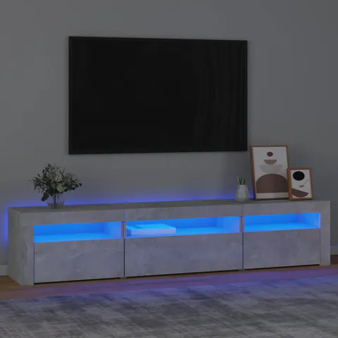 vidaXL Comodă TV cu lumini LED, gri beton, 195x35x40 cm