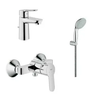Set baterii 3in1 Grohe Bau Edge cu baterie lavoar, baterie dus si set de dus cu porter Tempesta