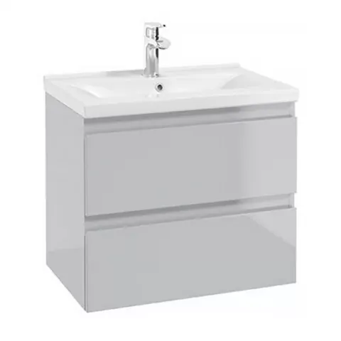 Baza lavoar suspendat Defra Como 2 sertare 59.9x40 cm gri-deschis lucios