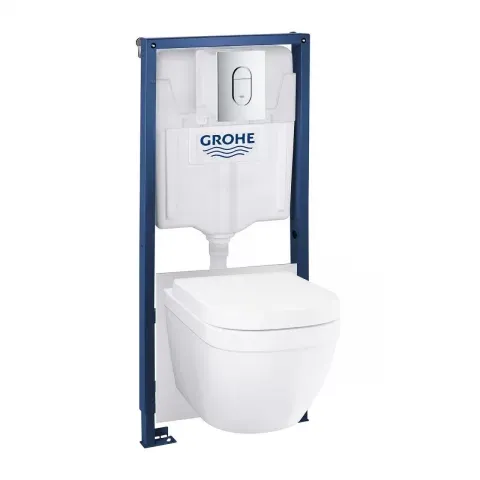 Set PROMO 5 in 1 vas WC Euro Ceramic 54x37.4 cm rezervor Rapid SL cu clapeta Arena si capac alb softclose