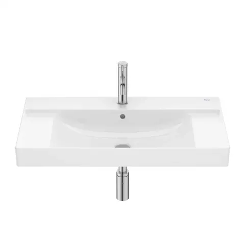 Lavoar suspendat Roca Ona 80x46 cm Fineceramic alb lucios Supraglaze cu polite laterale