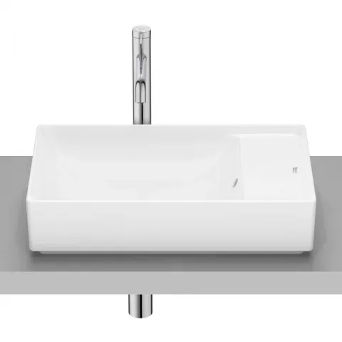 Lavoar pe blat Roca Ona 55x34.5 cm Fineceramic alb mat cu polita dreapta