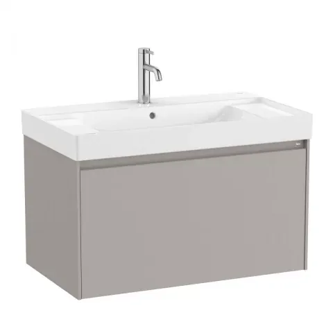 Set PROMO mobilier baza si lavoar cu 2 polite Roca Ona Unik 1 sertar 80x46 cm gri mat