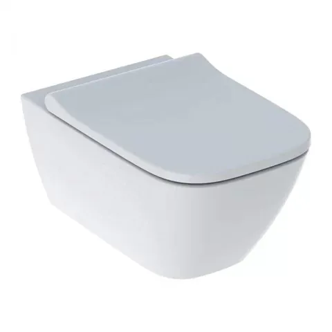 Set PROMO vas WC suspendat Geberit Smyle Square 55x35 cm alb cu functie bideu si capac slim Rimfree