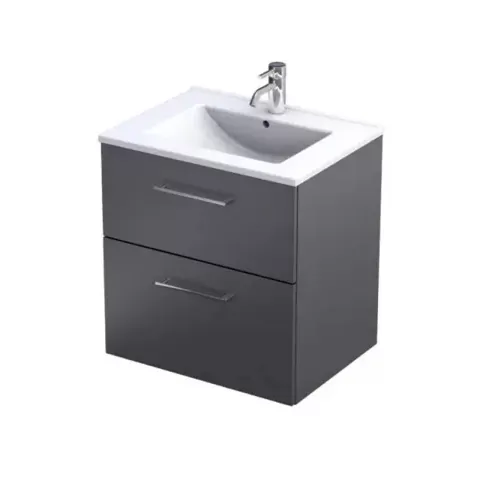 Baza lavoar suspendat Oristo Nova 59.8x45.5x62 cm cu 2 sertare grafit finisaj mat