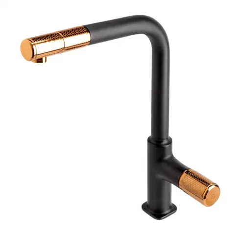 Baterie bucatarie FDesign Ardesia cu dus extractibil negru - rose gold