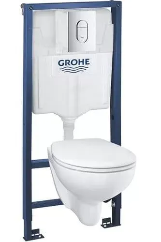 Promo GROHE Pachet rezervor incastrat Solido Rimless, Clapeta arena Cosmo, vas wc Bau Ceramic si capac, alb