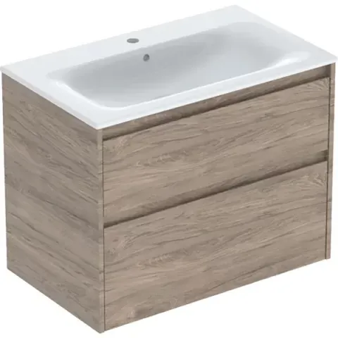 Set lavoar si mobilier Geberit Selnova Square cu doua sertare, 80x48x62 cm, nuc hicori