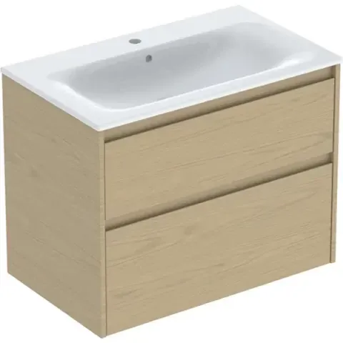 Set lavoar si mobilier Geberit Selnova Square cu doua sertare, 80x48x62 cm, stejar natural