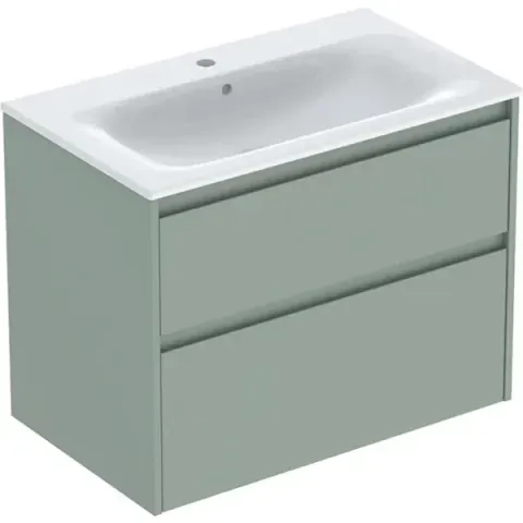 Set lavoar si mobilier Geberit Selnova Square cu doua sertare, 80x48x62 cm, verde salvie mat