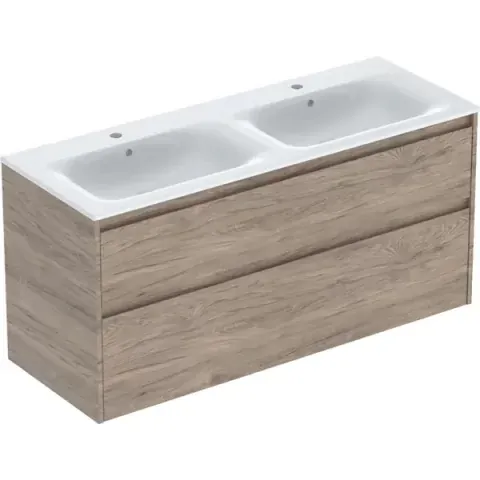Set lavoar dublu si mobilier Geberit Selnova Square, 130x48x62, nuc hicori