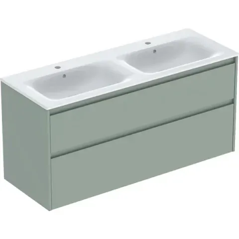 Set lavoar dublu si mobilier Geberit Selnova Square, 130x48x62, verde salvie mat