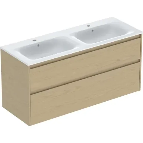 Set lavoar dublu si mobilier Geberit Selnova Square, 130x48x62, stejar natural